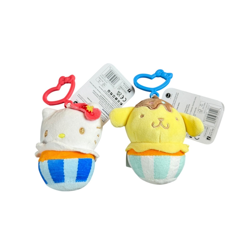 Sanrio Hello Kitty Pompompurin Plush Keychain Clip Set Jazwares 2025 NWT